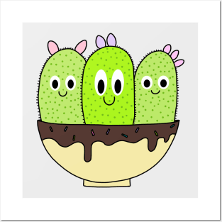 Cute Cactus Design #107: 3 Cacti In Sundae Pot Posters and Art